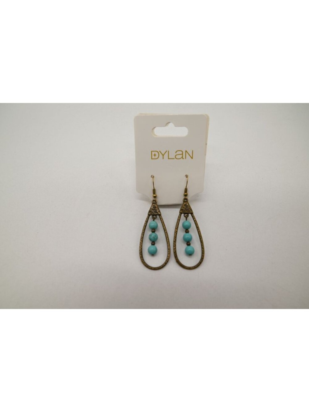 NWT Dylan Jewelry Sherri Turquoise Brassy Tone Dangle Earrings Teardrop Beaded